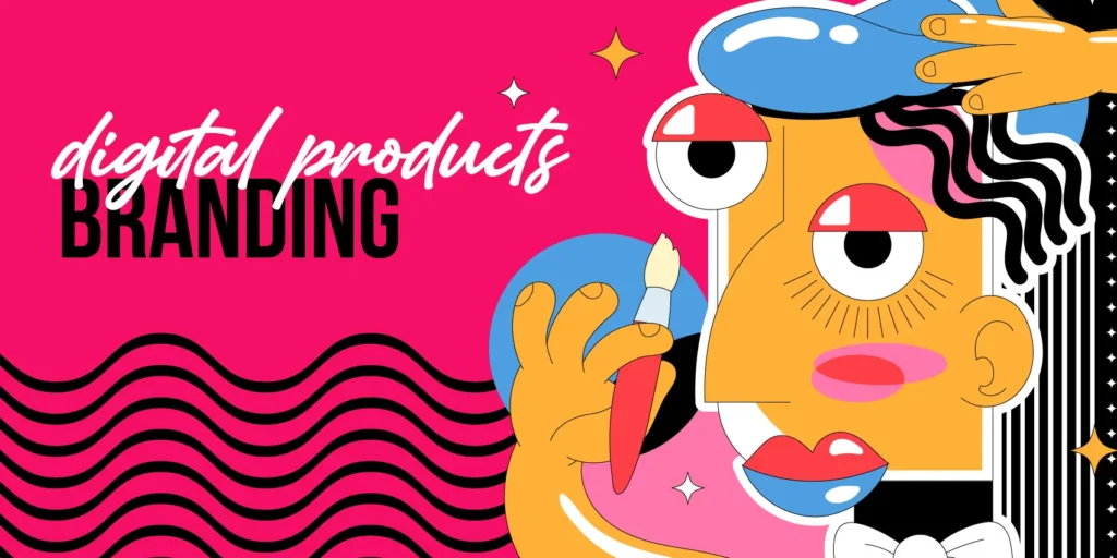 Abstract colorful design shapes symbolizing digital product branding importance.